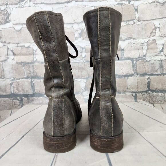 CAT Caterpillar Leather Combat Mid Calf Lace Up Boot Distressed Gray Size 8W - Picture 8 of 15
